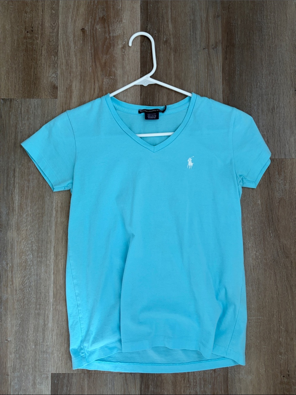 Ralph Lauren Girls' V-Neck Tee in Aqua Blue